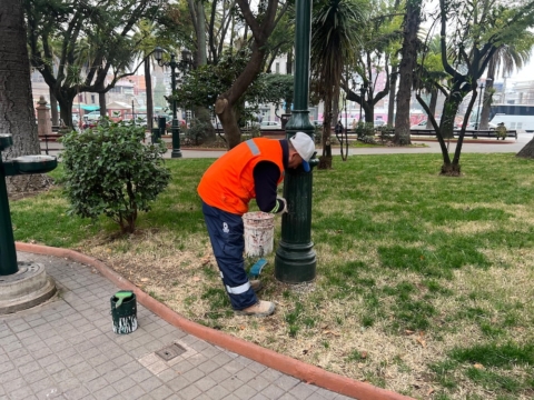 Municipio curicano refuerza obras de restauración y pintura en Plaza de Armas