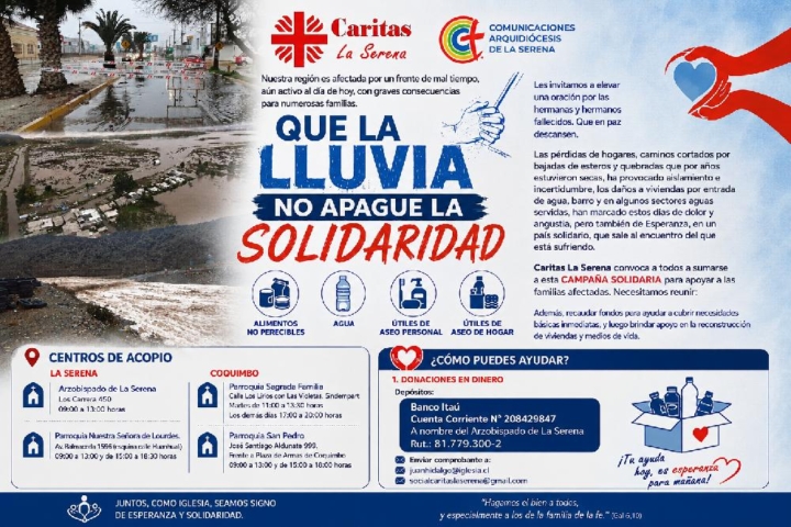 Arzobispado de La Serena activa campaña solidaria para familias afectadas por temporal