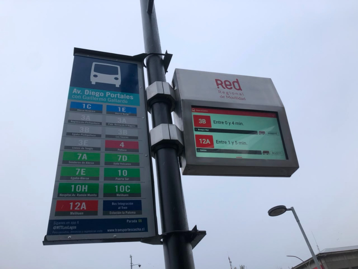 Puerto Montt incorpora dos paneles que informan en tiempo real sobre los buses